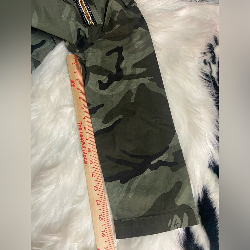Mod X Sz L Green Camo Pattern Sequin Pocket & Back Women’s Jacket - Picture 9 of 10